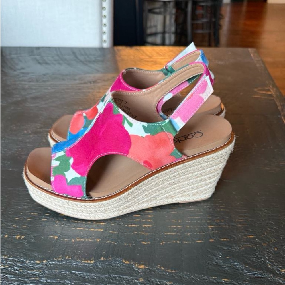 NWOT Corkys Blue and Pink Platform Sandals with Slingback Strap